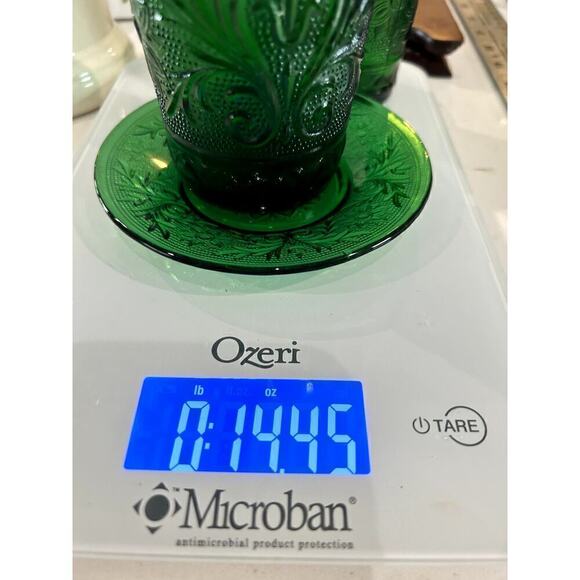 1930s Depression Anchor Hocking Forest Green, Juice Cup, Milk Cup, and Plate - Picture 6 of 6